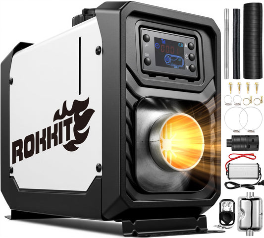 ROKKIT 8KW Diesel Heater, 110V/12V All-in-One Diesel Air Heater, Portable Diesel Heater with LCD Monitor & Remote Control, Fast Heating Low Noise Diesel Parking Heater for Tent, Car, RV, Camper