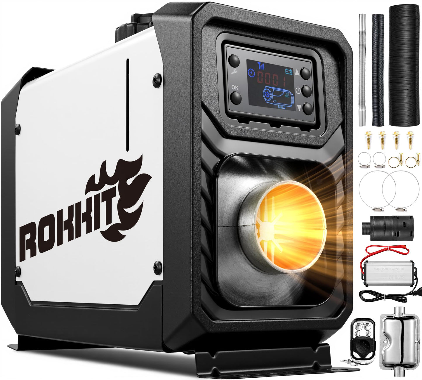 ROKKIT 8KW Diesel Heater, 110V/12V All-in-One Diesel Air Heater, Portable Diesel Heater with LCD Monitor & Remote Control