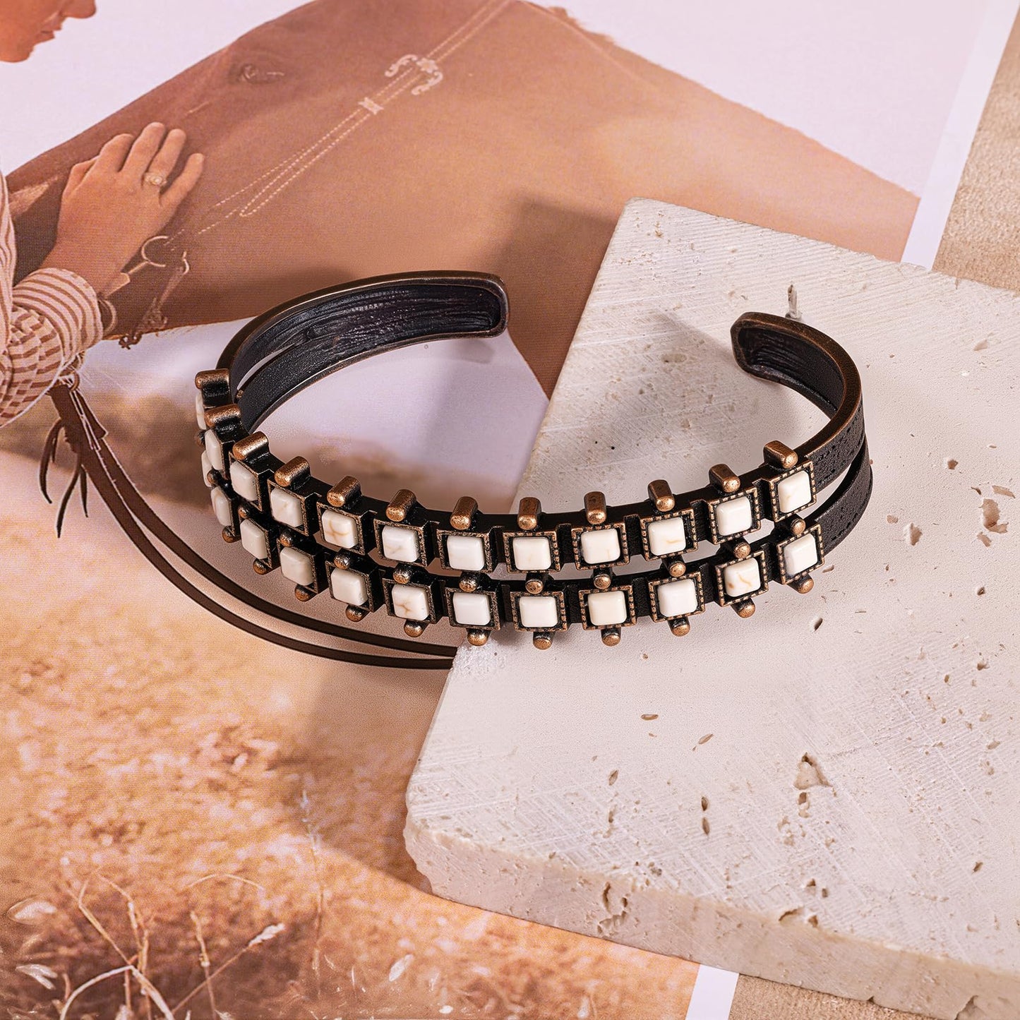 Montana West Rustic Couture's Jewelry Western Turquoise Cuff Bangle Bracelets Bohemian Vintage Elastic Bracelet for Women Cowgirl RCW-WH04WT