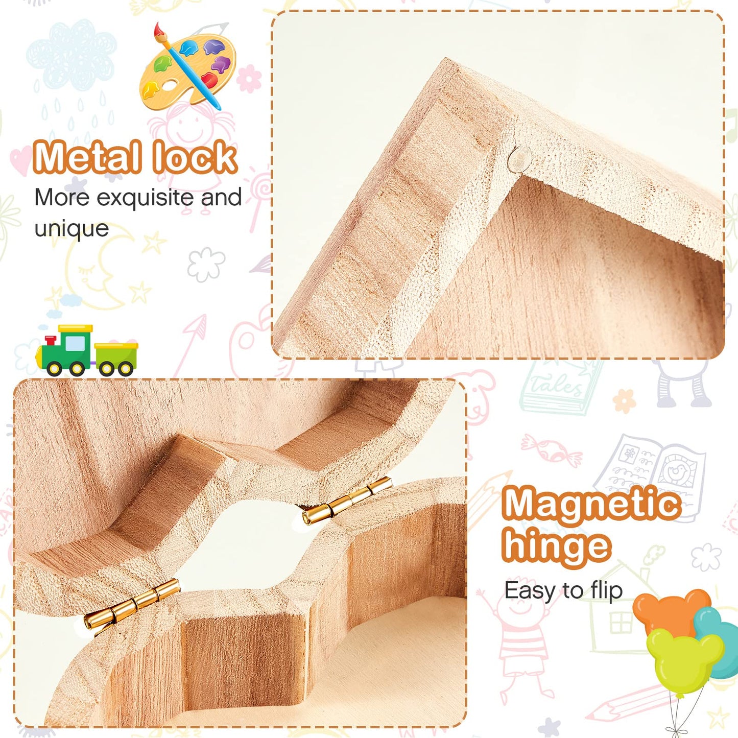 Taiyin 24 Pcs Unfinished Heart Box Unpainted Wooden Treasure Chest with Art Brushes Wood Heart Shaped Natural Pine Box with Hinged Lid for DIY Craft Making Storage Jewelry