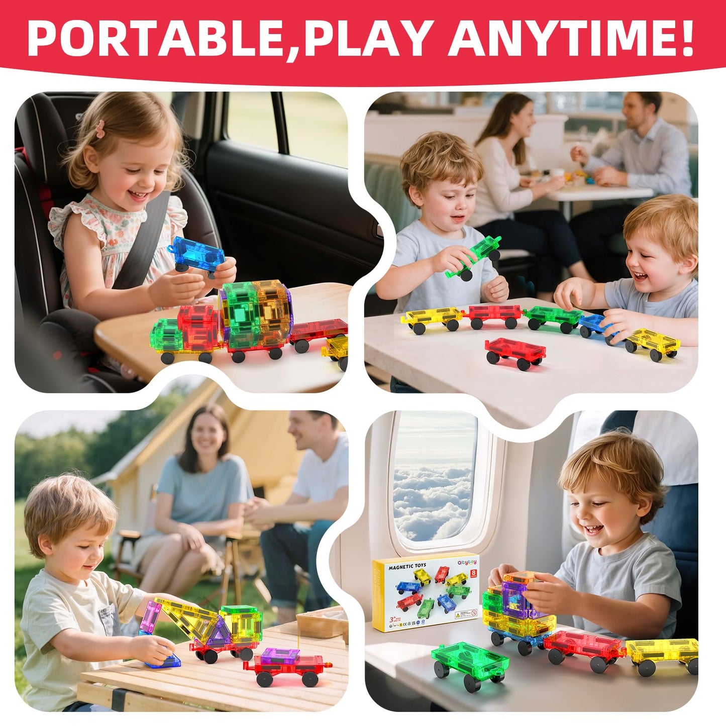 8PCS Magnetic Tiles Mini Cars Construction Set Compatible with Mini & Major Tiles, Magnet Car Easter Toys for 3+ Year Old Boys Girls Kids,STEM Educational Portable Travel Toys for Airplane,Car Play