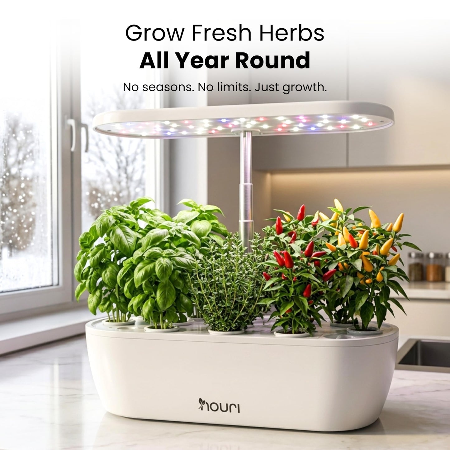 Nouri Hydroponics Growing System, 12 pod Smart Indoor Herb Garden Kit with LED Grow Lights, Hydroponic Herb Garden Indoor for Plant Lovers, Gardeners, Kitchen, Basil Seeds Included