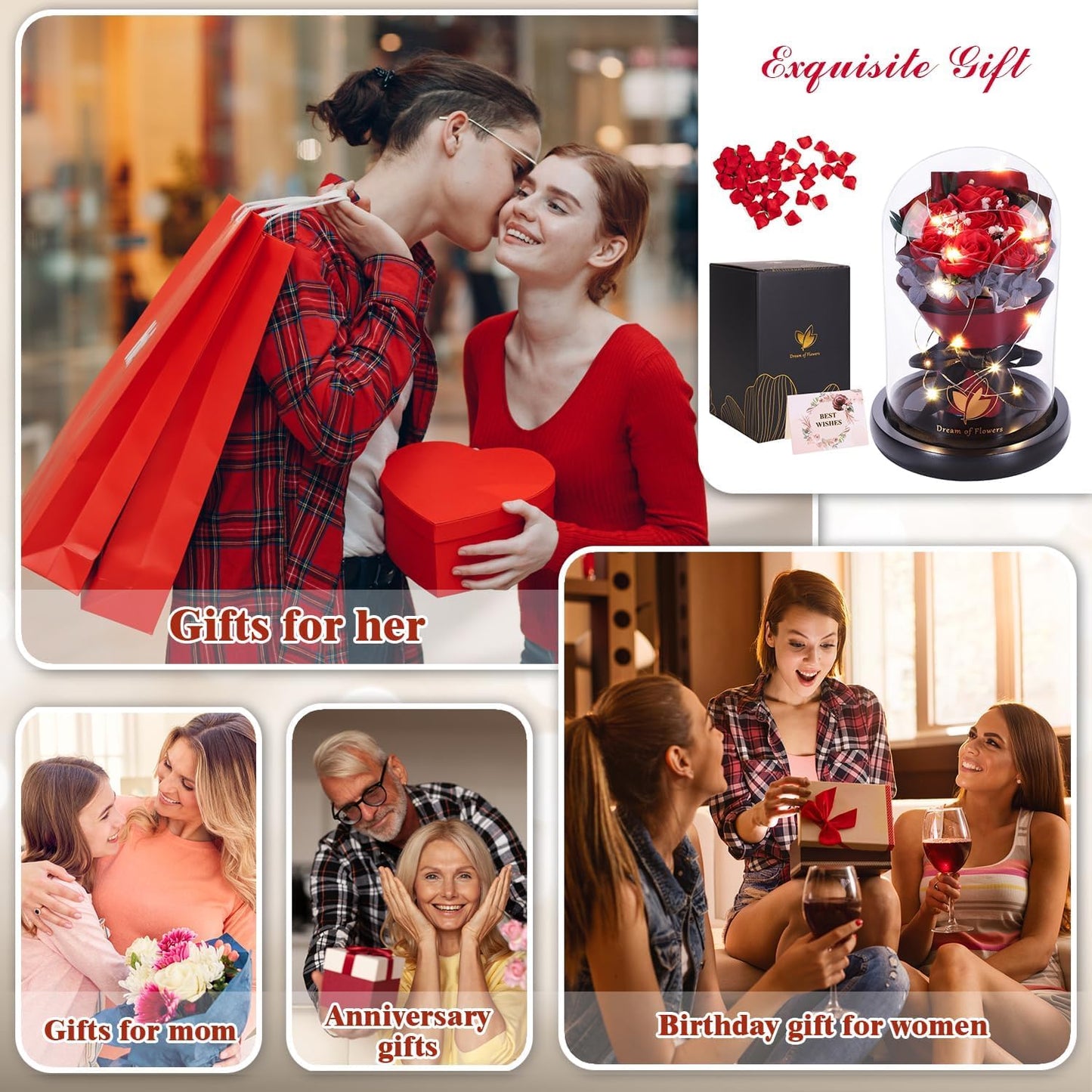 Valentines Day Gifts for Her-Beauty and The Beast Rose,Lasts Forever Red Roses,Light Up Rose in Glass Dome,Gifts for Women,Birthday Gifts for Mom,Wife,Grandma,Anniversary,Mothers,Thanksgiving