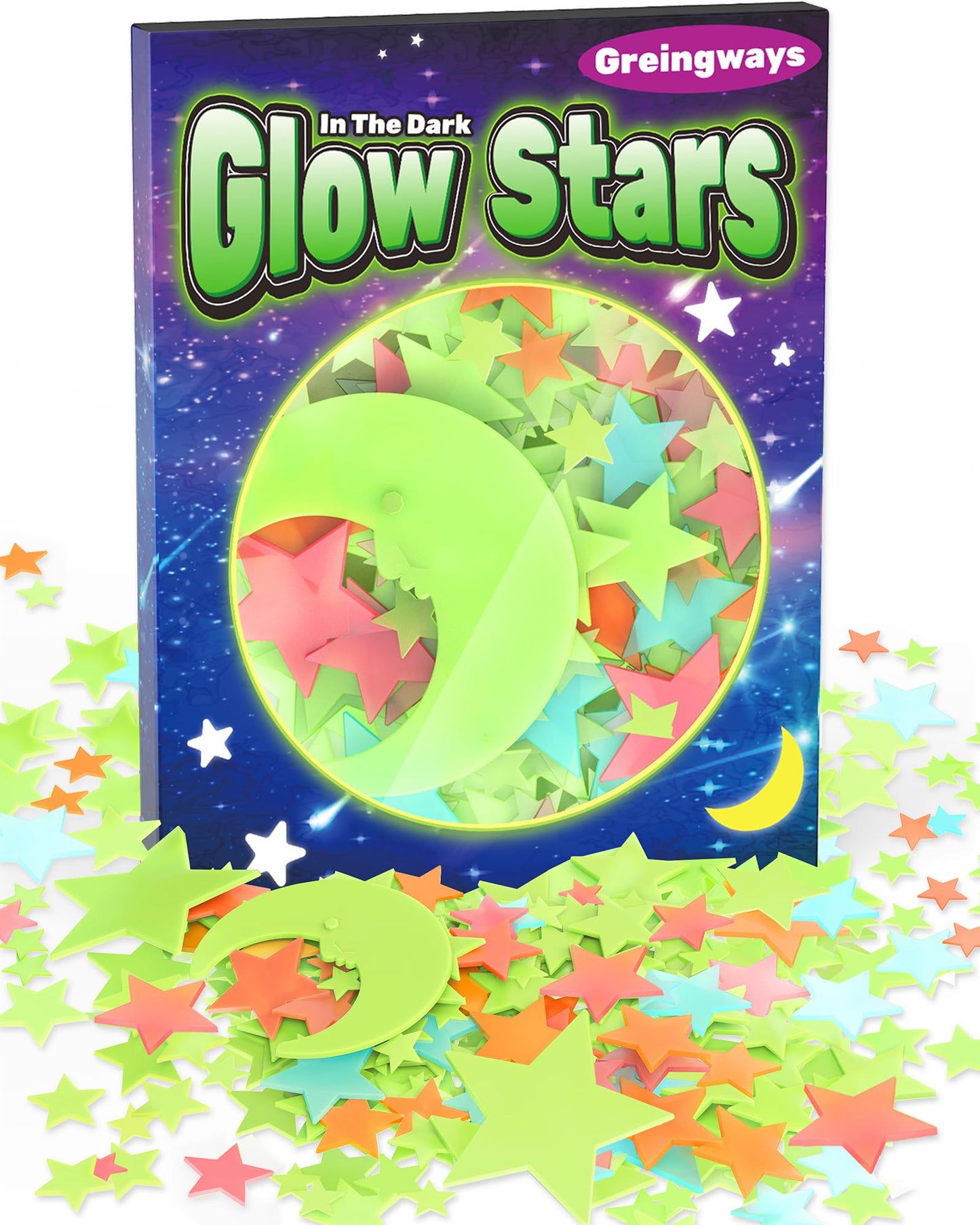 Greingways 201 Pcs Glow in The Dark Stars Stickers for Ceiling Bedroom, Stocking Stuffers for Kids Ages 3-5, 4-8, 8-12, Boys Girls Room Decor Wall Stickers Stocking Stuffers for Toddler-Multi