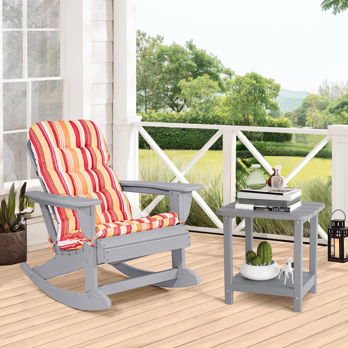 Sundale Outdoor 18" Small Side Table, Patio HDPE All Weather Small Adirondack End Table Water Resistant 2 Tier Rectangular Outside Table for Pool, Garden, Beach, Grey