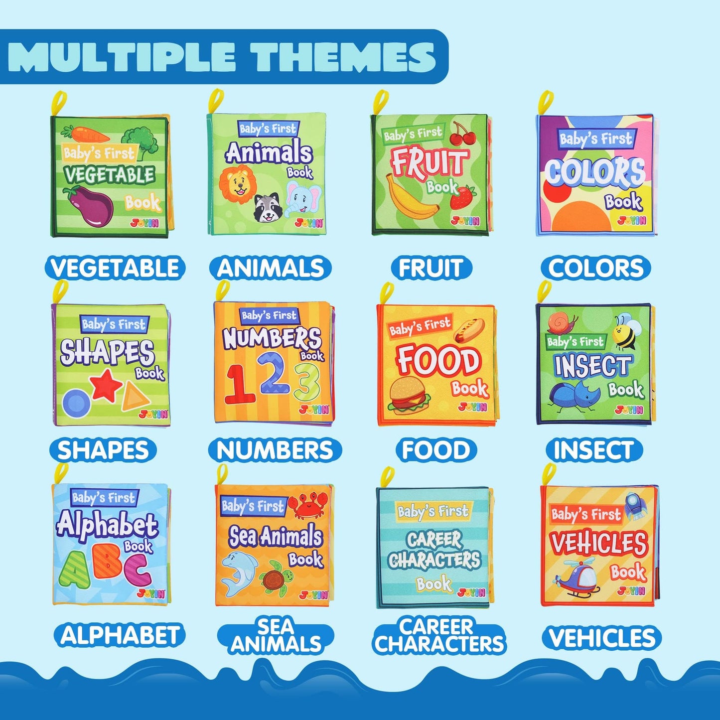 JOYIN 12 Pcs Bath Books, Nontoxic Fabric Soft Crinkly Cloth Books, Waterproof, Bathtub Pool and Early Education First Toys for Infant Newborn Baby Toddlers Kids Birthday Easter Gifts