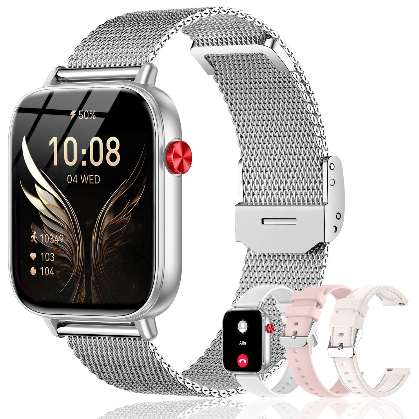 Smart Watch for Women (Answer/Make Call), 1.85" HD Touch Screen Fitness Tracker with 4 Bands, 120+ Sports Modes, IP68 Waterproof, Heart Rate & Sleep Monitor, Gift Smartwatch for Android/iOS, 300mAH