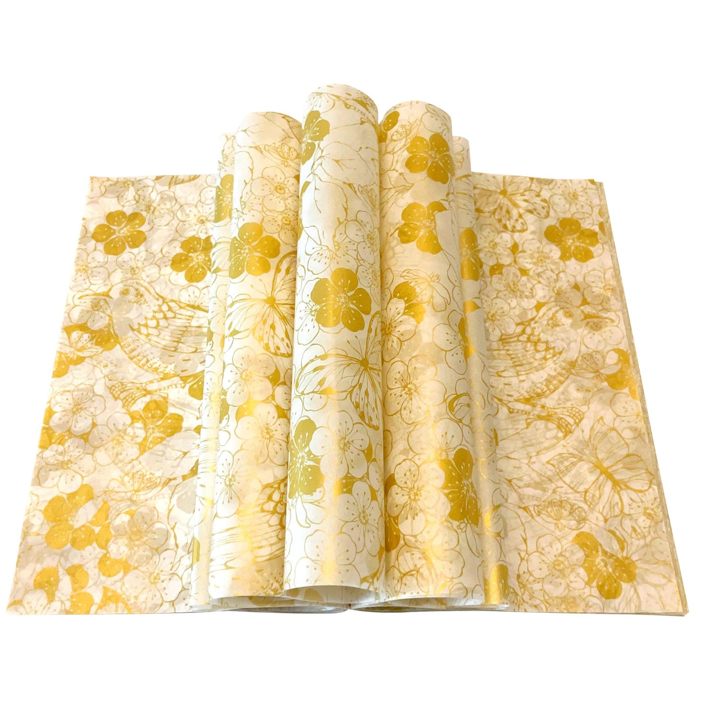 150pcs Gold and White Floral and Birds Patterned Wax Paper Sheets Sandwich Wrapping Paper, Greaseproof Wrap Parchment Air Fryer Disposable Paper Liner Food Basket Liners for Outdoor Picnic