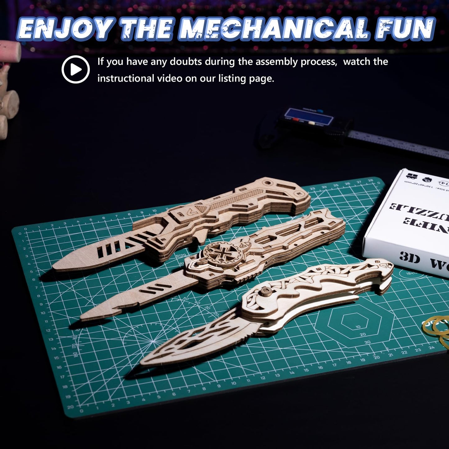 Uplike 3D Wooden Puzzle for Adults: 3-in-1 DIY Wooden Puzzles Knife Kit - 134 Pcs Brain Teaser Mechanical Model Building Toy for Adult Hobby - Wooden Craft Art Unique Gift Idea for Teens Men