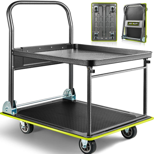 Keoslpy Upgraded Foldable Push Cart Dolly, 700lbs Foldable Platform Truck Dolly with Wheels, Heavy Duty Platform Cart 2 Tier Moving Flatbed Cart for Warehouse, Garage, Workshop, Office 28.75" x 18.5"