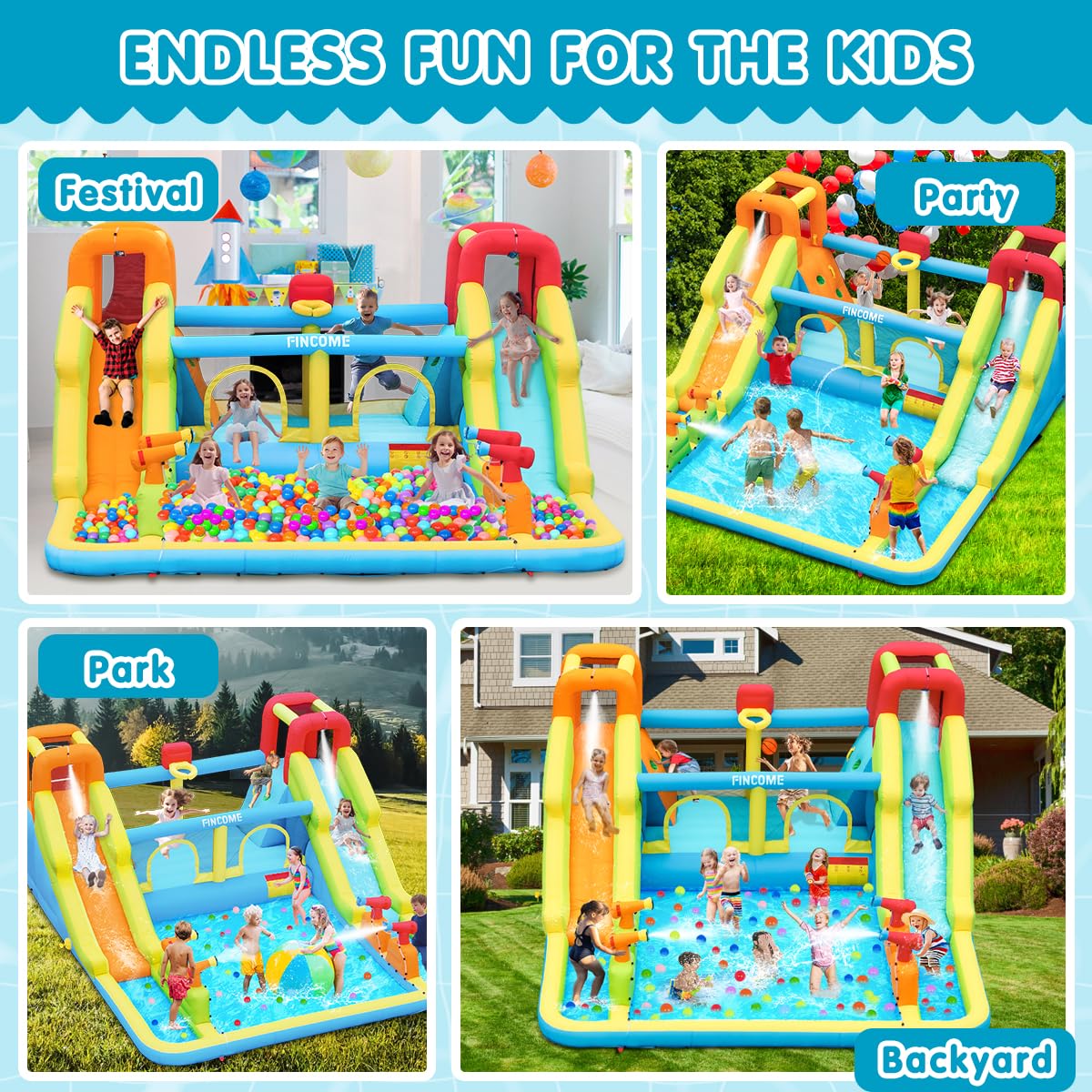 Inflatable Bounce House for Kids, Water Bounce House with Double Slides Indoor Outdoor, Bounce House Water Slide with Air Blower for Park Backyard Party Birthday (with 750W Blower)