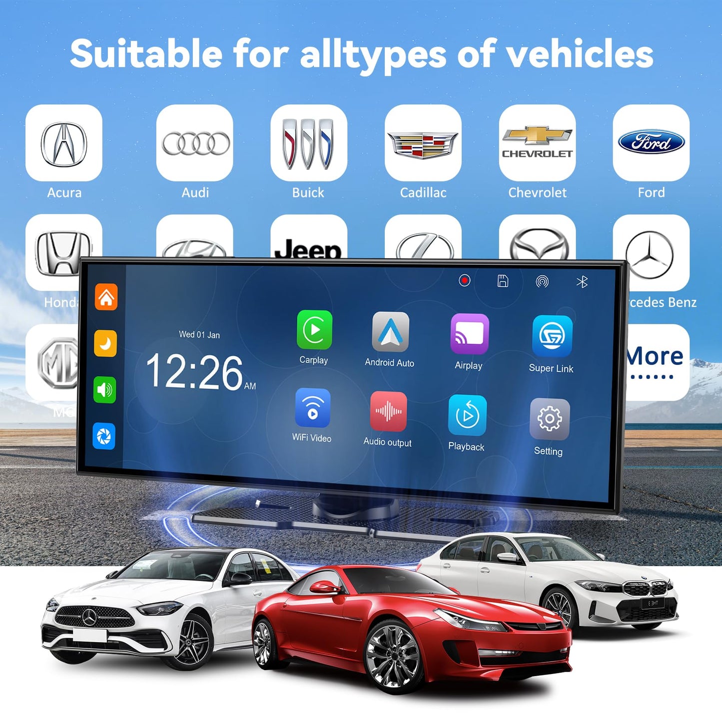 11.5" Extra Large Wireless Apple CarPlay Screen for Car, 4K Portable Car Play Screen & Android Auto HD Touch Screen, Dash Cam Front and Rear, App Control, Mirror Link, Voice Control, GPS, Bluetooth