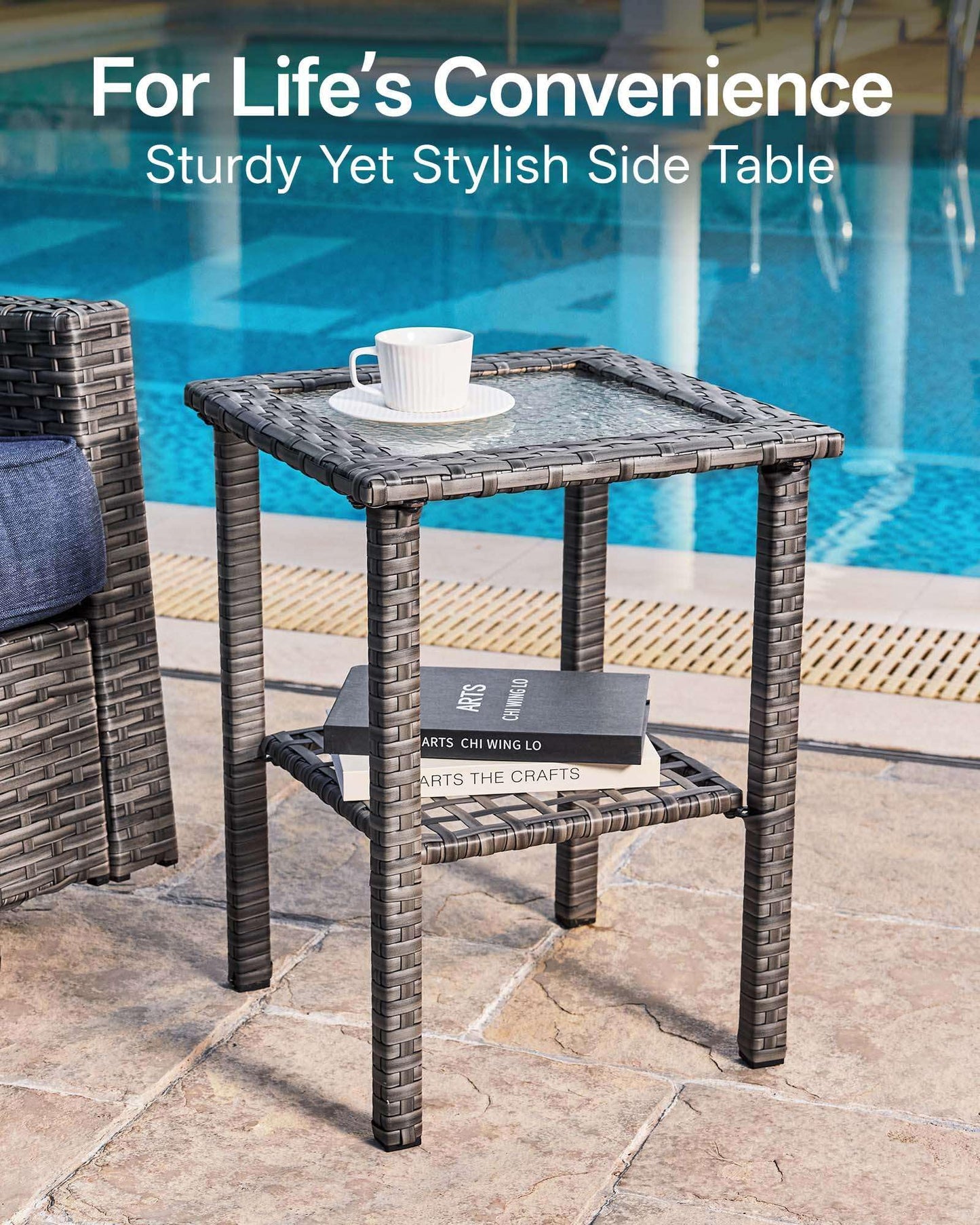 NUSBAY Luxury 7-Piece Patio Furniture Set with 6-Inch Thick Cushions, Outdoor Couch and Swivel Rocker Chairs, Wicker Conversation Set for Porch, Deck, Yard, Pool in Blue