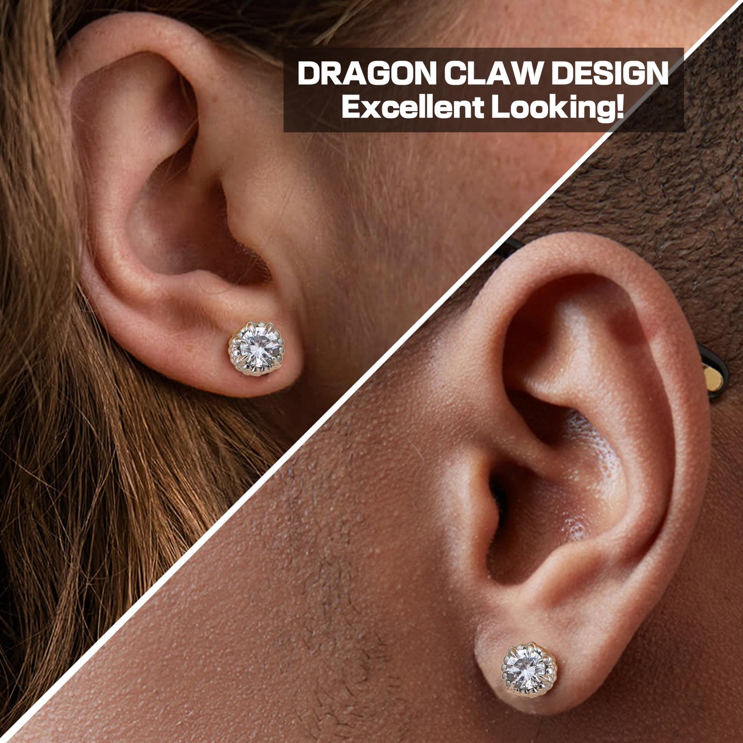 GEMQUEEN Magnetic Earrings for Men Women - 5A Shiny CZ Dragon Claw Punk Hypoallergenic Stainless Steel Non Piercing Clip on Fake Earrings Studs Silver 8MM Not Easy to Fall