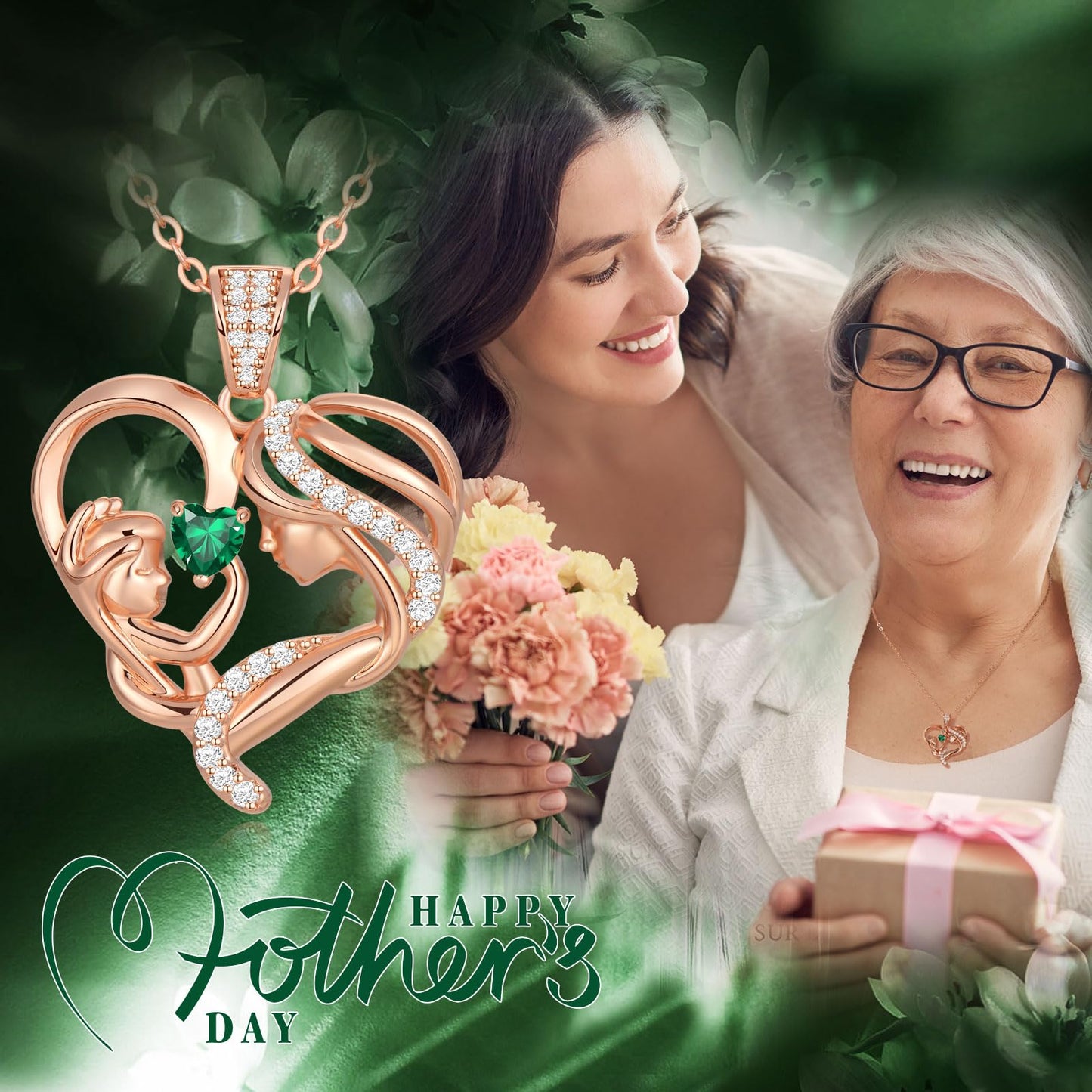 Zifeel Mothers Day Gifts for Mom Wife Her Grandma, S925 Sterling Silver Birthstone Necklaces Jewelry for Women, Mother's Day Love Heart Pendant Necklace for Anniversary Birthday Christmas Day