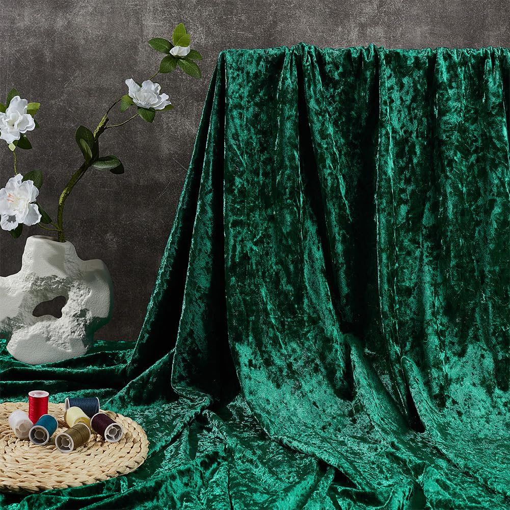 BENECREAT 63x39inch Green Crushed Velvet Fabric, Soft Velvety Fabric, Wrinkle Resistant Velvet Upholstery Fabric for Sewing Apparel, Upholstery, Decoration