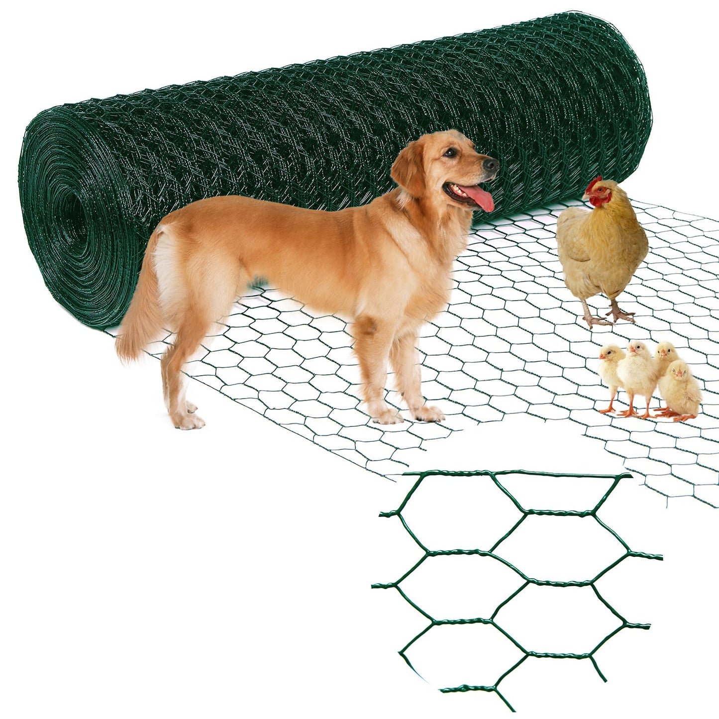 Yardbliss Chicken Wire12inx150ft, Premium Chicken Wire Fencing, Chicken Wire Mesh, Green PVC Coated Metal Wire Fence, Galvanized Poultry Netting Barrier for Floral Arrangements/Craft Projects//Rabbit