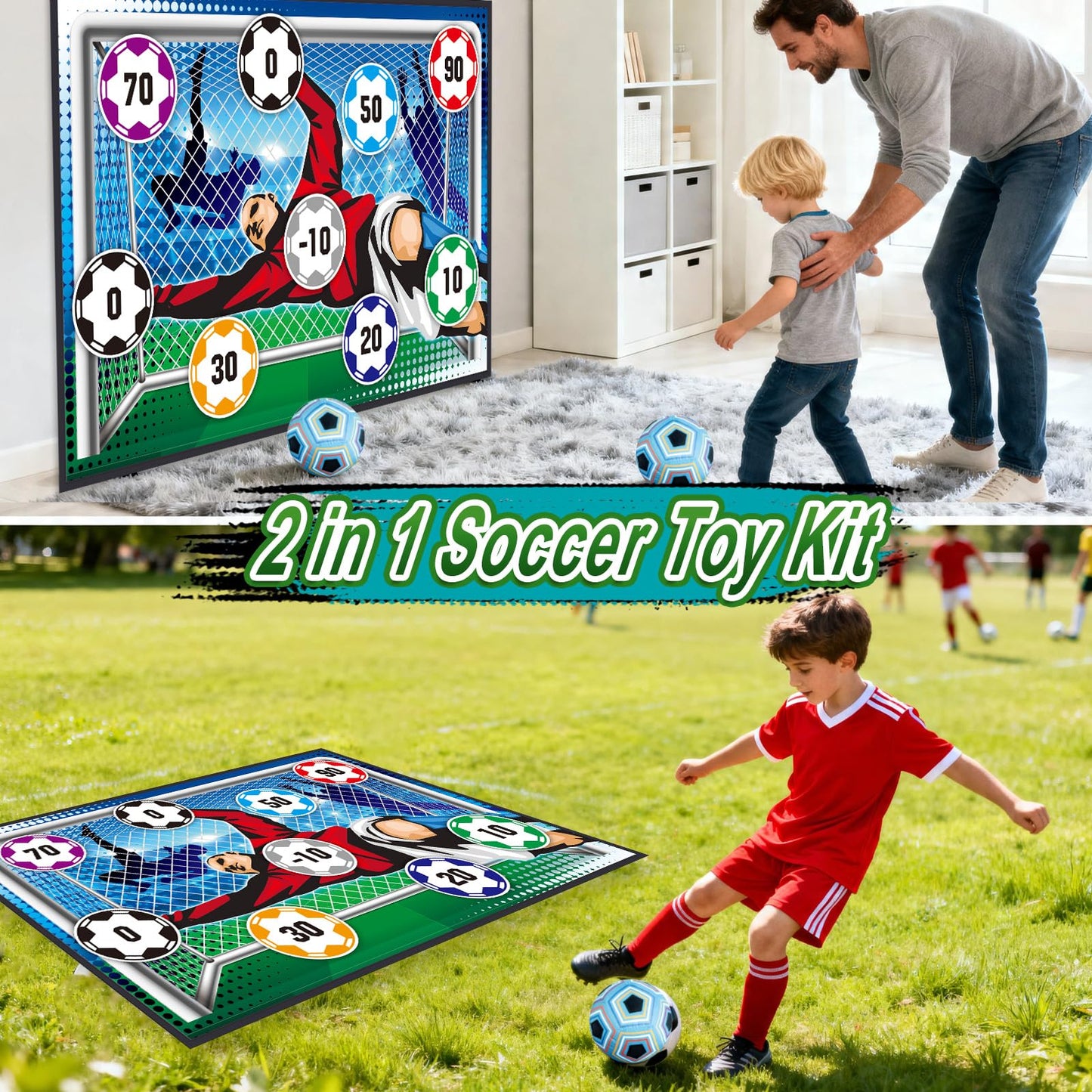 Soccer Ball Game Set for Kids: Indoor Outdoor Backyard Toss Soccer Goal Game with Balls - Sports Soccer Toys for Kids Boys for 3 4 5 6 7 8 Year Old - Birthday Gifts for Boys Girls Age 3-12