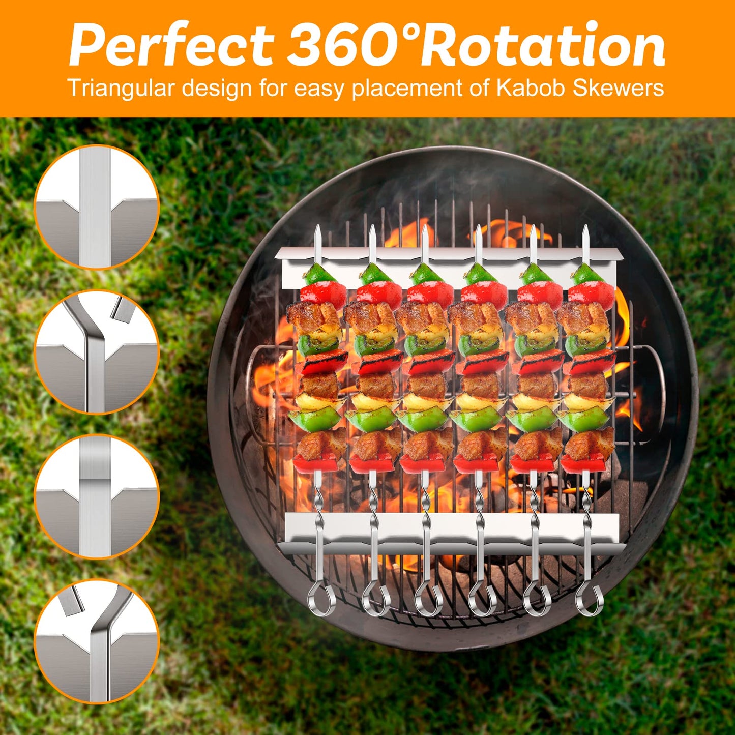6 Pack Metal Skewers Grilling Stainless Steel BBQ Skewers Set, 6 Pack 40.5 cm / 16 Inch Metal Kebab Skewers with 2 × 30 cm Skewer Holders, Heavy Duty Flat Grill Skewers for Meat & Vegetables