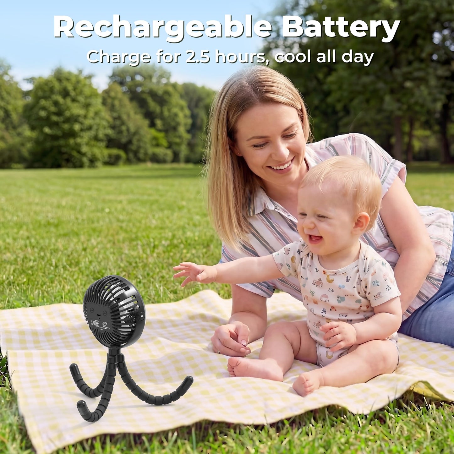 AMACOOL Battery Operated Stroller Fan, Baby Travel Essentials for Beach Disney, Newborn Boy & Girl Showers Gifts Registry Search, Rechargeable Clip On Fan for Car Seat Wagon Crib Bike Treadmill