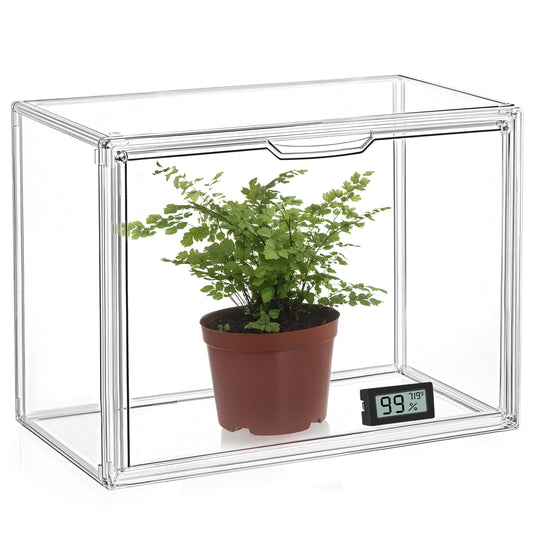 HBlife Mini Greenhouse for Indoor, Clear Stackable Green House with Magnetic Waterproof Door for Small Plants Nursery Germination and Display, Tabletop Portable Greenhouse, 14.1x8.6x10.6 Inch (1 Pack)