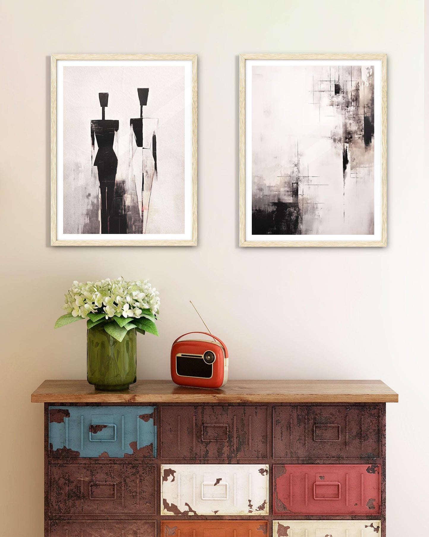 EcoHest Framed Wall Art Wabi-Sabi Japandi Style in Neutral Beige Tones, 12x16 in OAK Wood Minimalist Canvas Wall Art, Modern Simple Contemporary Bedroom Decor,Japandi Art Set of 1 for Living Room