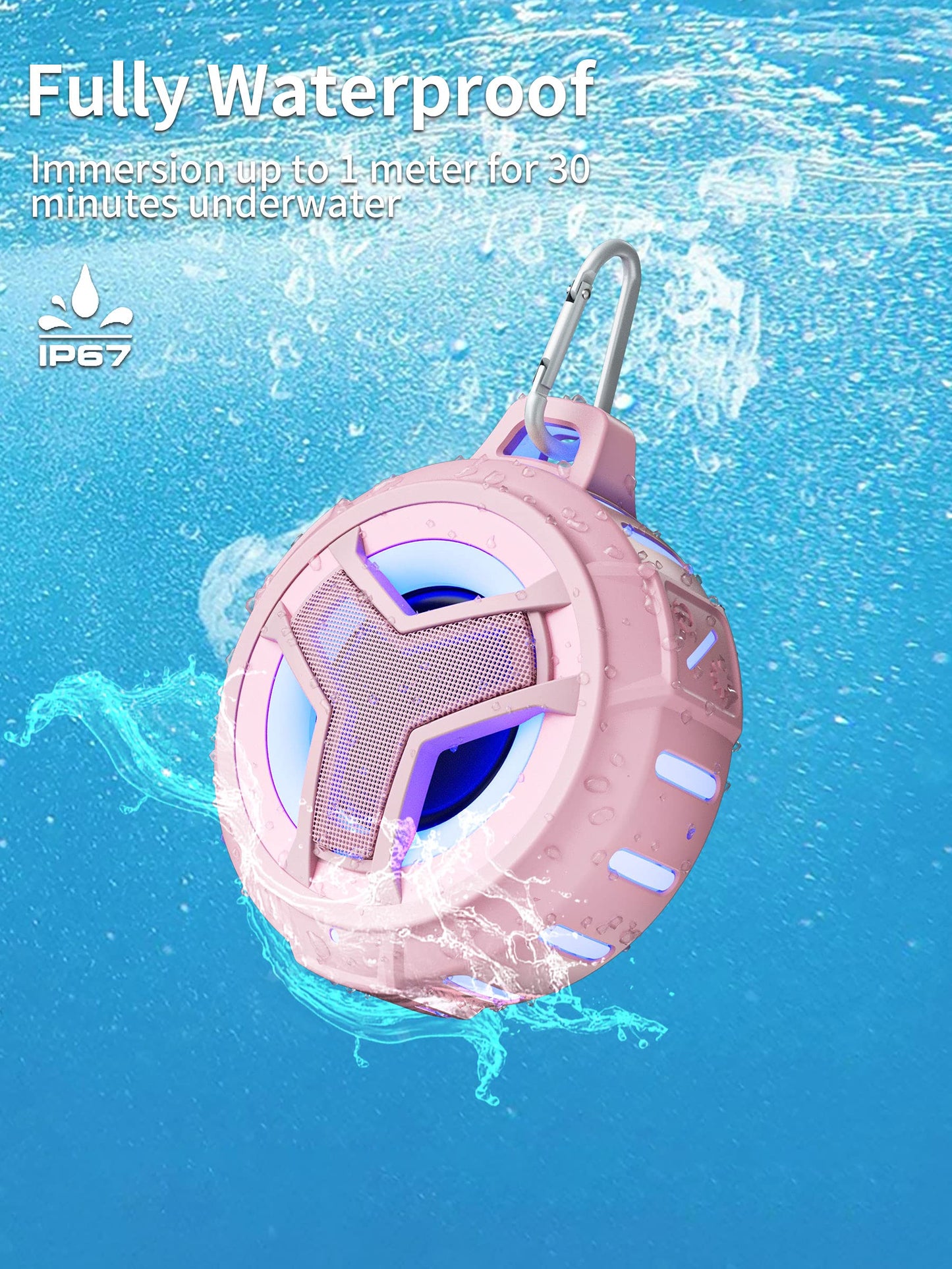 EBODA Bluetooth Shower Speaker, IP67 Waterproof Portable Wireless Small Speakers, Floating, 24H Playtime for Home, Beach, Pool, Kayak, Hiking, Boat Accessories, Gifts for Women, Girls - Pink