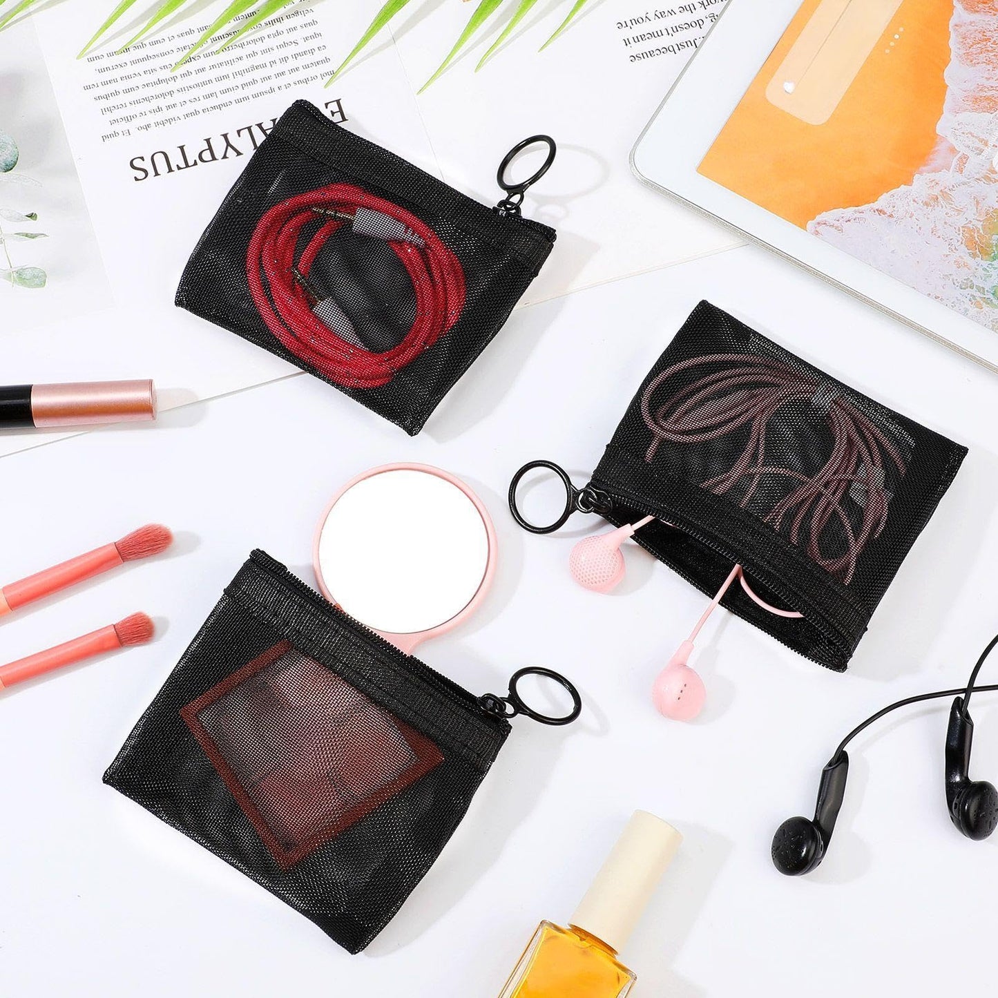 Jexine 30 Pieces Mini Zipper Mesh Bags Nylon Small Zipper Pouch Mini Pouch Portable Beauty Purse Mesh Coin Purse for Travel Home Keychain Holder Makeup Cosmetic Storage(4 x 3 Inches,Black)