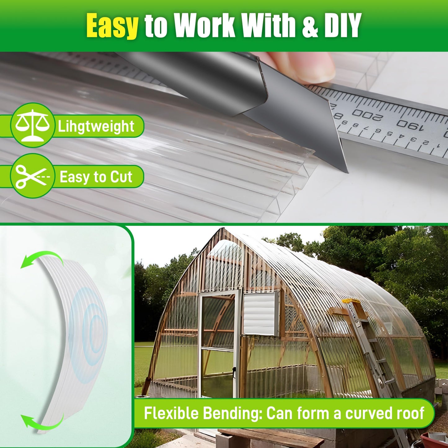 Sinimaka 10 Pack Polycarbonate Greenhouse Panels, 8' x 4' x 0.24'' Twin-Wall Polycarbonate Sheets, All Weather Clear Roof Panels Greenhouse Replacement Panels