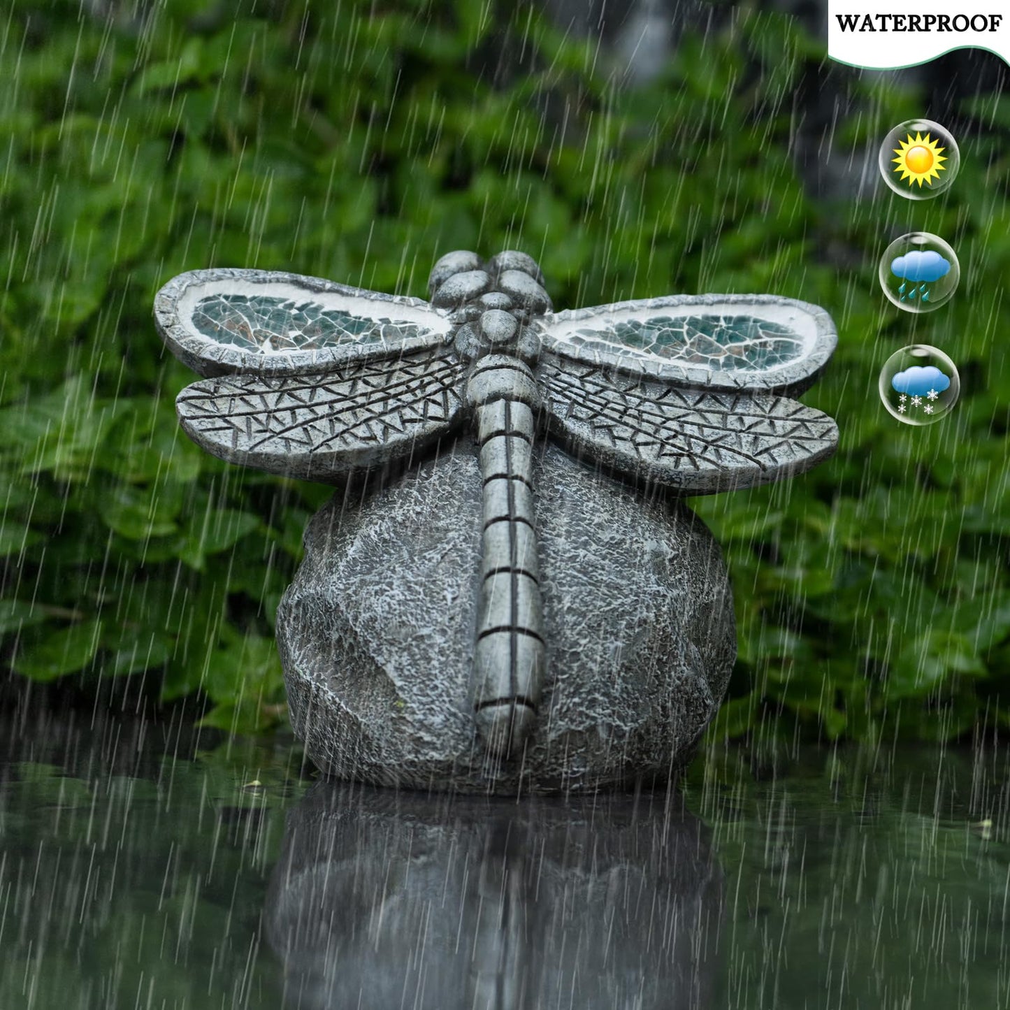 Rezpuao Garden Statue Dragonfly,Solar Dragonfly Decor for Outdoor,Resin Dragonflies Figurine with Solar Light for Patio,Balcony,Yard,Lawn Ornament,Perfect Garden Gift