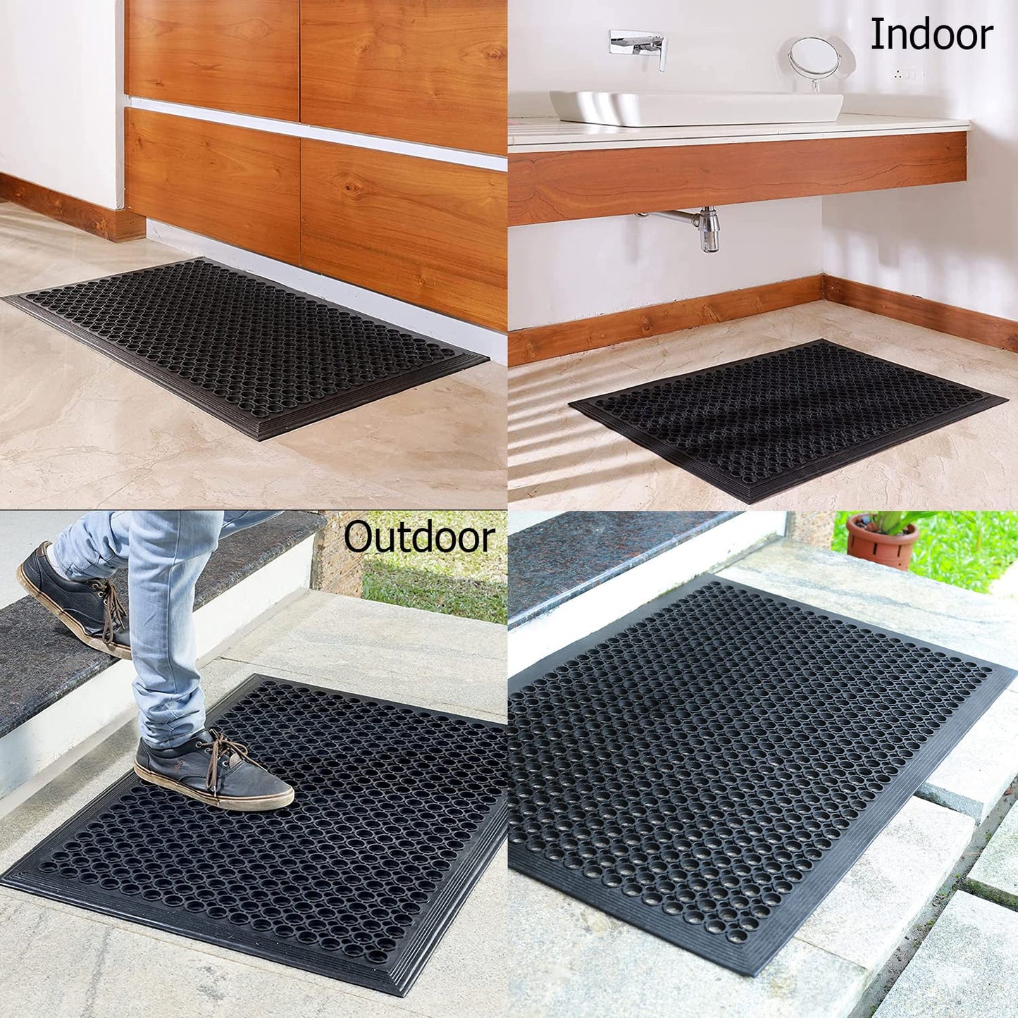 IRONGATE Rubber Doormat - 2 Pack Non Slip Anti Fatigue Indoor Outdoor Rubber Floor Mat - Heavy Duty Commercial Kitchen Ramp Pool Restaurant Garage Floor Mat - Anti Slip Bar Drainage Mat - 24x36
