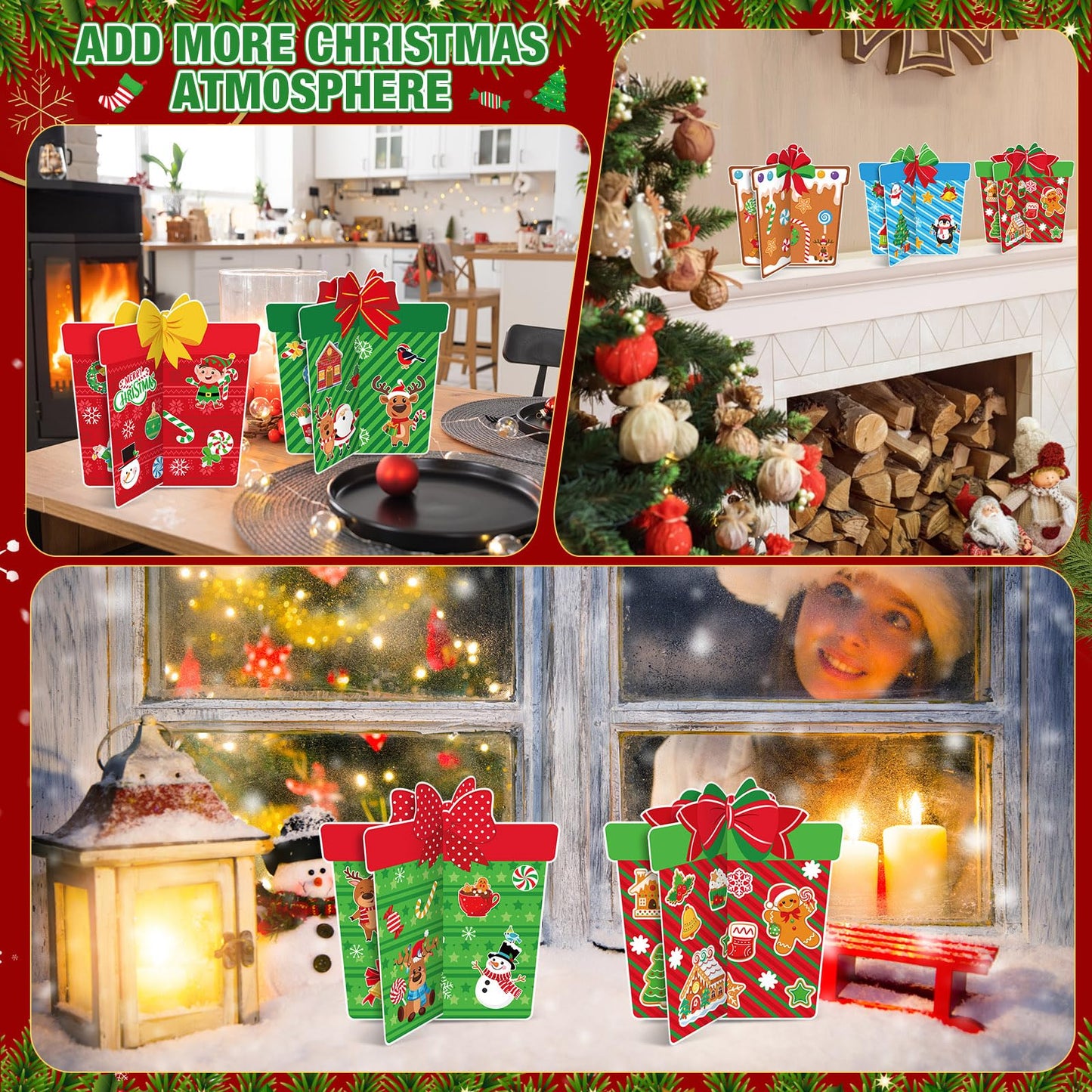 Chiisong 24 Sets DIY Christmas Craft Kits 3D Christmas Box Crafts with Stickers Make Your Own Xmas Table Centerpiece Decor for Xmas Holiday Classroom Home Activities Party Decorations(Box)