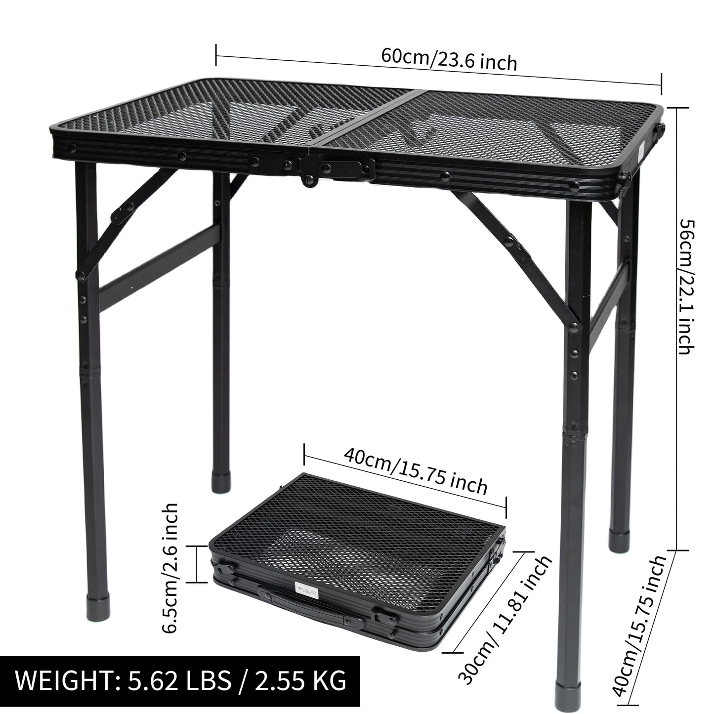 HPC Decor Folding Grill Table-Camping Table with Mesh Desktop,Portable Picnic Table with Carry Handle,27/56cm Height Adjustable Metal Table-Outdoor Grill Table,Folding Table for Outside Inside Use.