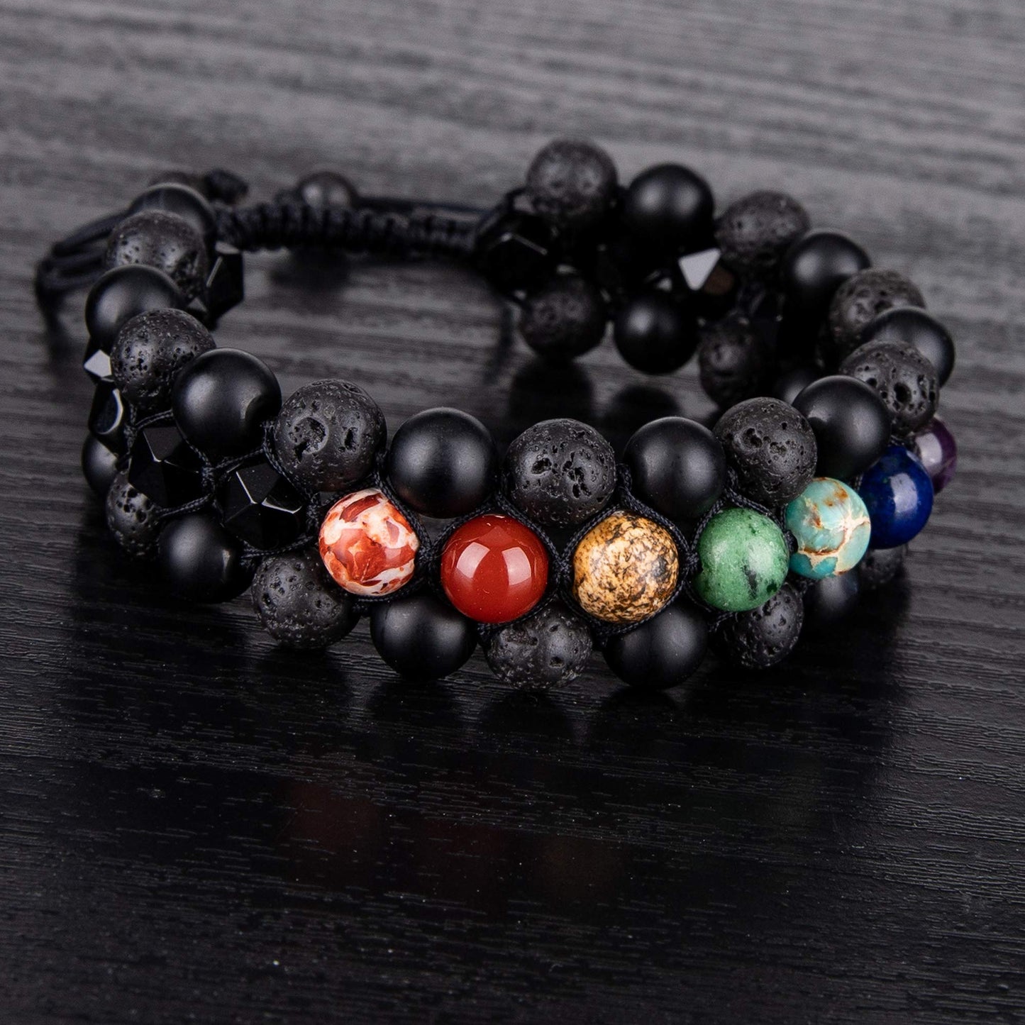 8mm Natural Lava Rock Stone Bracelets for Men, Healing Crystal Essential Oil Diffuser Beads Bracelet Chakra Yoga Energy Anxiety Gemstone Bracelet - 3 Layer