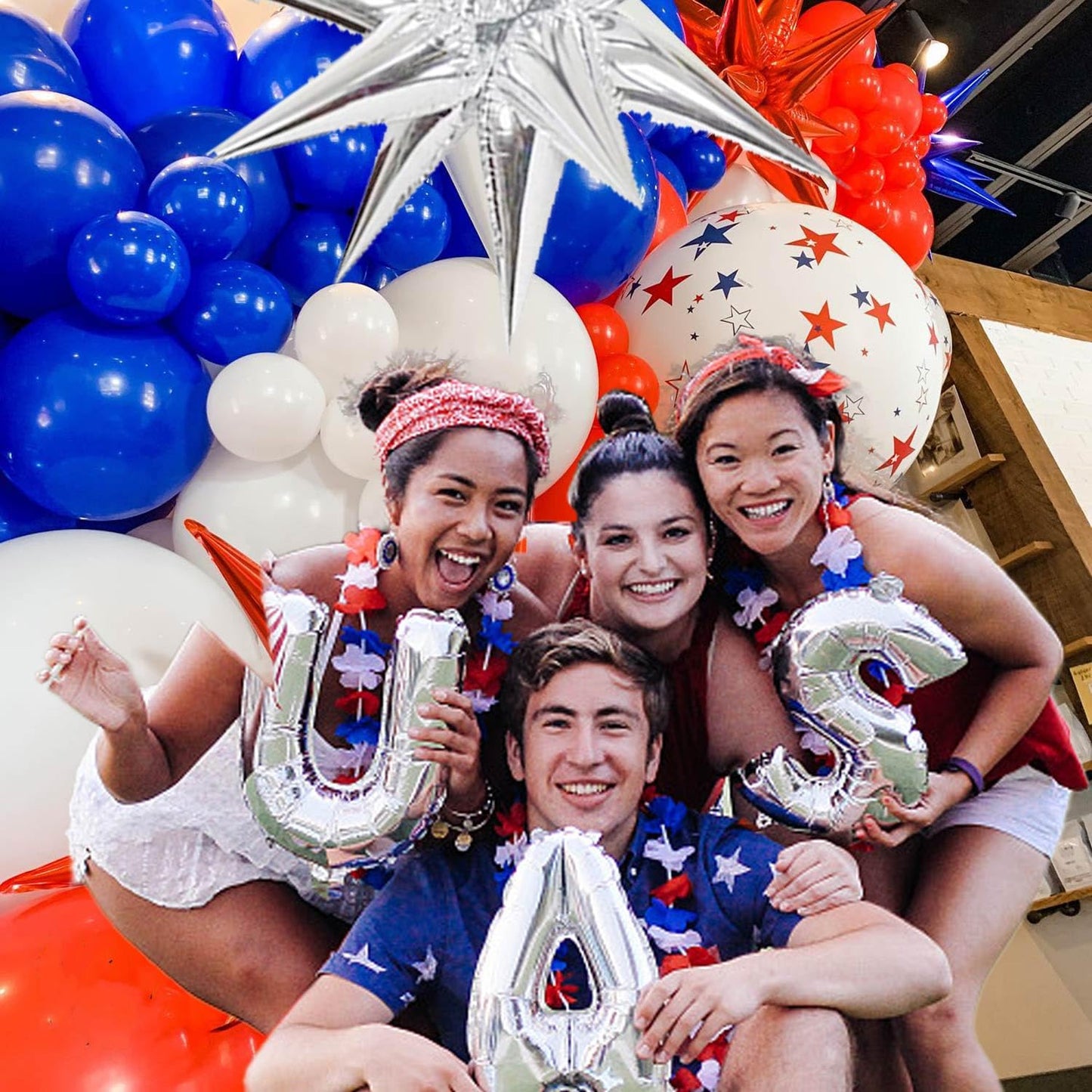 150Pcs Red White and Blue Balloon Garland Arch Kit for America's 250th Anniversary, Patriotic Decorations with Star Print & USA Flag Foil Balloons for 4th of July, Independence Day, Memorial Day