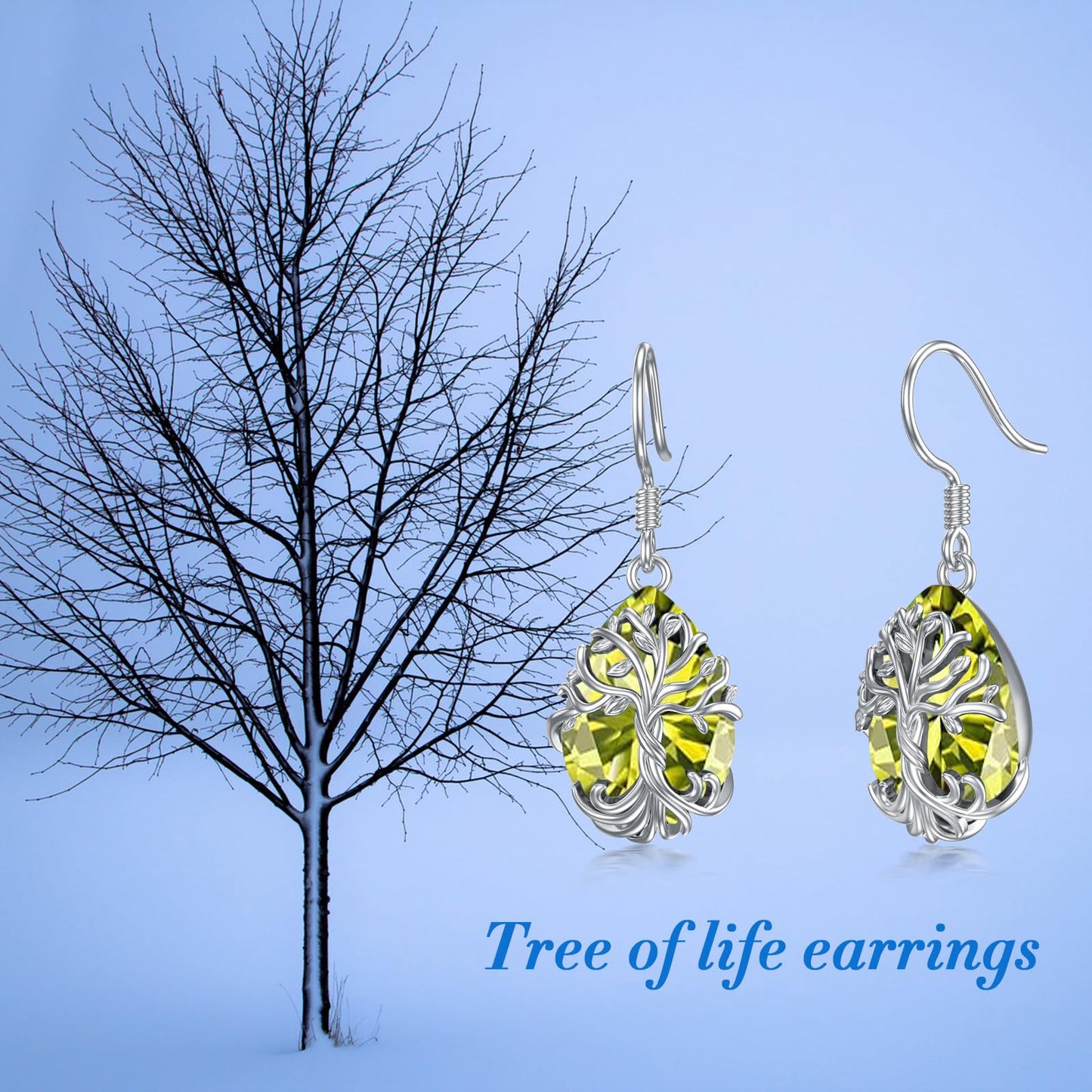 TOUPOP Peridot August Birthstone Earrings Sterling Silver Teardrop Tree of Life Earrings Family Tree Peridot Jewelry Birthday Mothers Day Gifts for Women Mom Her