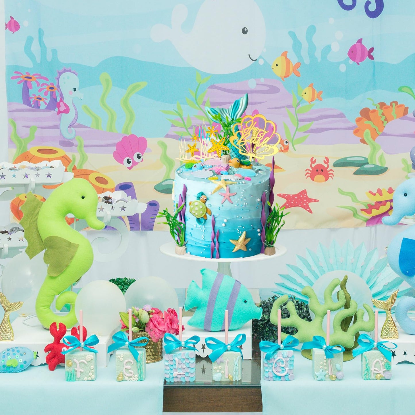 Taiyin 28 Pieces Under the Sea Cake Decorations Turtle Birthday Decoration Turtle Cake Topper Seashell Topper ocean Conch Seashells Decorations for Under the Sea Themed Birthday Party Supplies