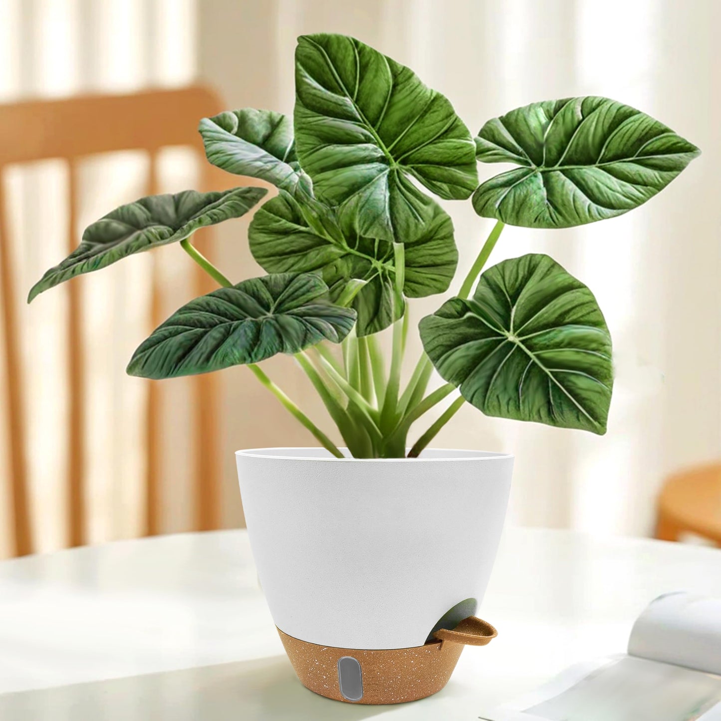 SORANGEUN 12/10/9/8 inch Self Watering Pots with Visual Water Window, Extra Large Self Watering Plant Pot with Drainage Holes and Saucers, White Flower Pots for Indoor Plants