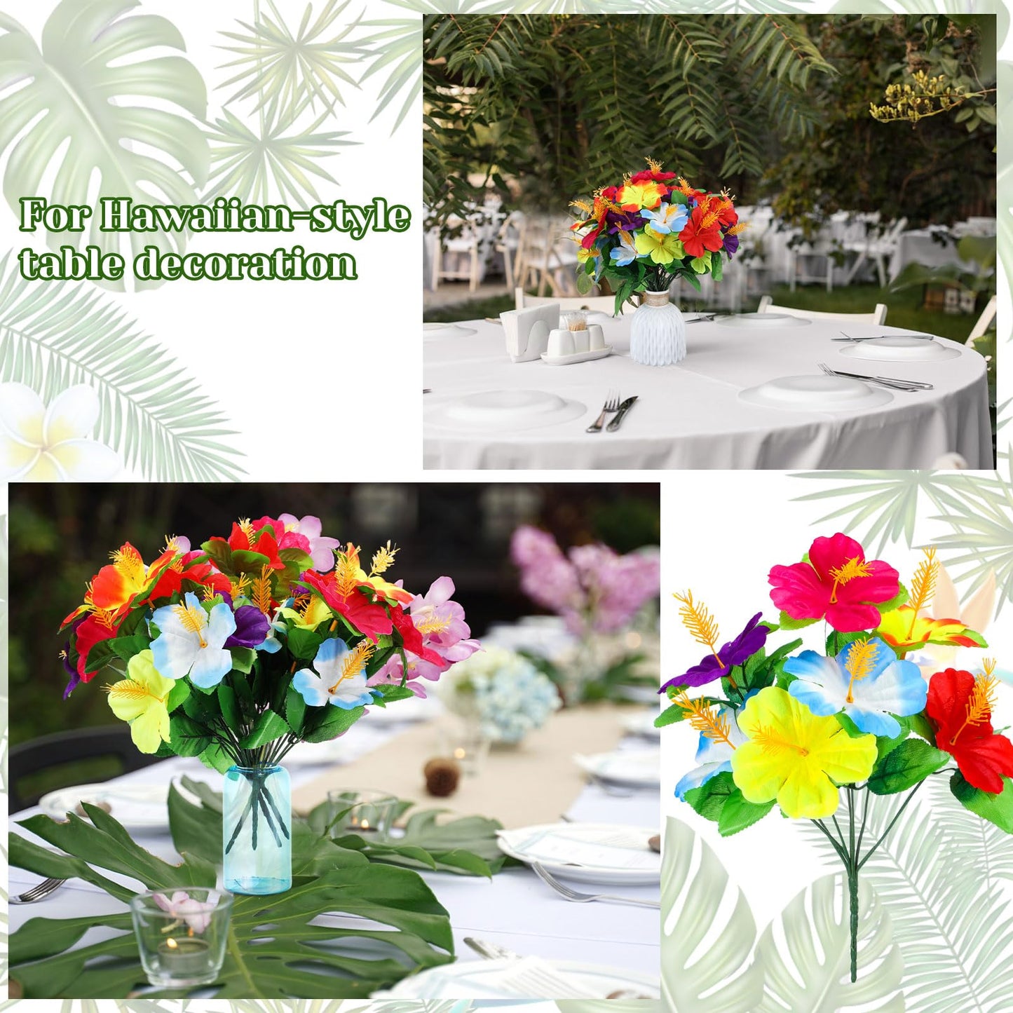 Hotop 6 Pcs Hawaiian Flower Bouquet for Tables Faux Hibiscus Flowers Bouquet Artificial Fake Tropical Flowers for Luau Summer Themed Party Favors Home Office Garden Decoration Supplies