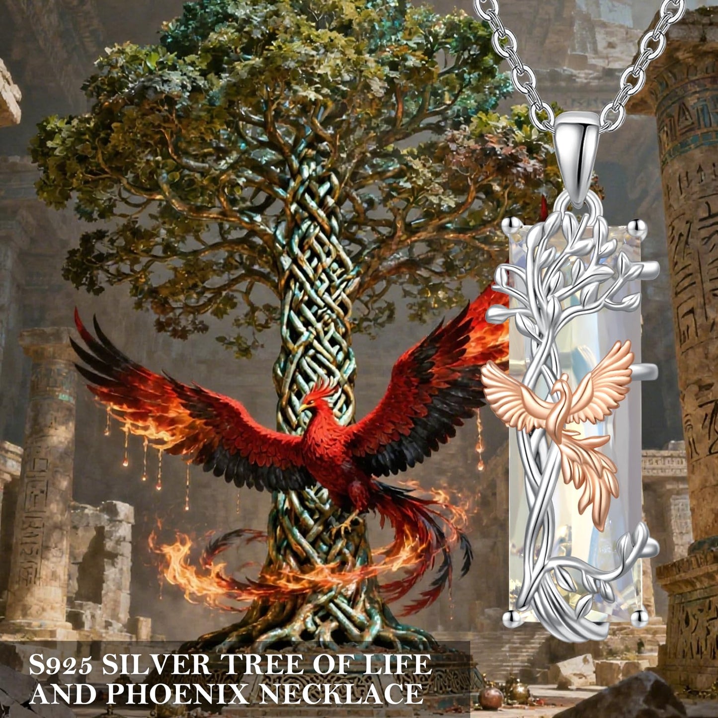 AENEAS Valentines Day Gifts for Women Her Tree of life Necklace for Women 925 Sterling Silver AB Crystal Pendant Phoenix Rising Jewelry Tree of life Gift for Women Wife Her