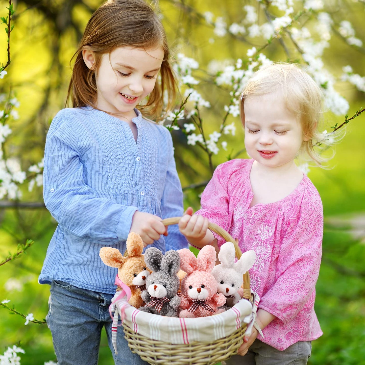 Sotiff 24 Pcs Plush Bunny Stuffed Animal Gift Bulk 4.7 Inch Mini Bunnies Keychain Doll Furry Rabbit with Bow Tie for Birthday Baby Shower Party Favor Classroom Rewards(Classic Color)