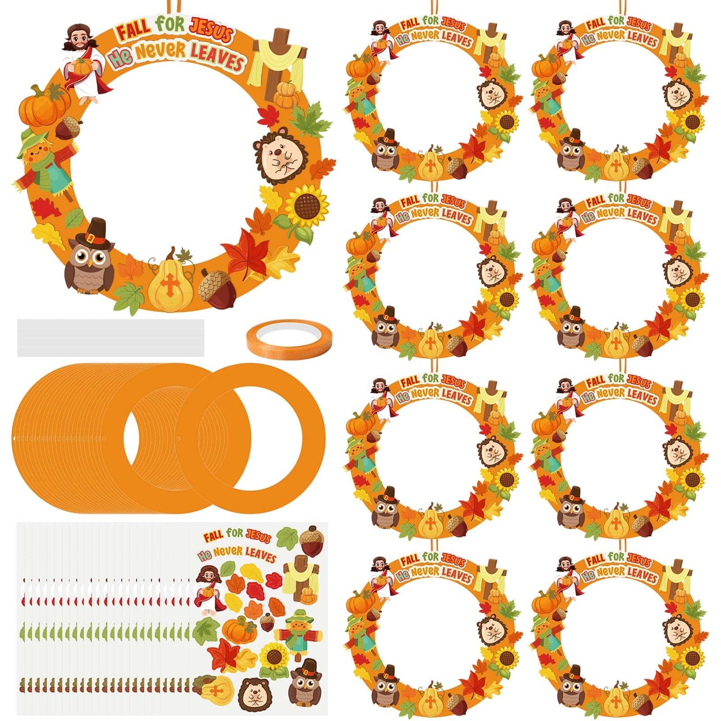 Cinrobiye 24 Set Fall Religious Wreath Craft Kit DIY Christian Wreath Crafts Make Your Own Bible Hanging Ornaments Crafts for Sunday School Art Project Activities Autumn Thanksgiving Party Favor Decor