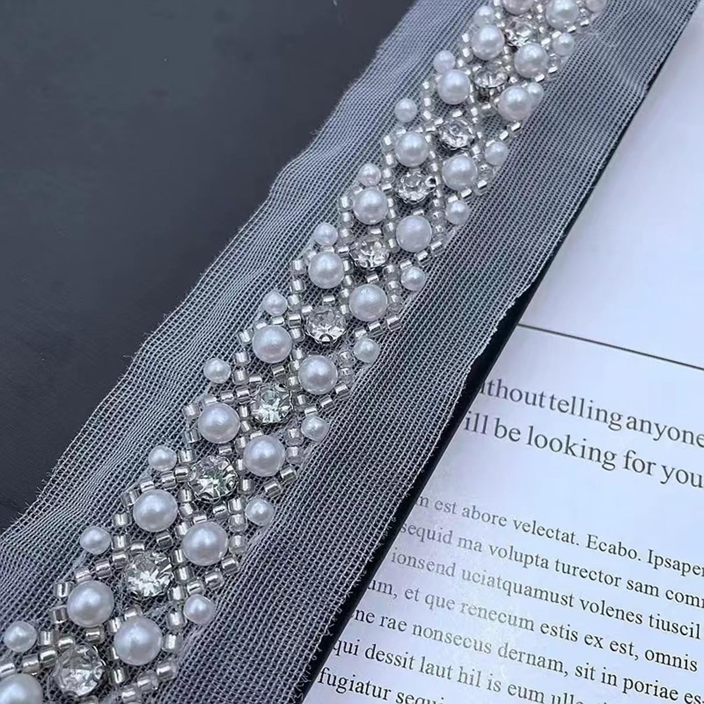 LDDGZS 2cm Woven Pearl Embroidery lace, Flash Diamond DIY Clothing Collar Sleeves Pearl Piping Decorative Strip, Dress, Fashion Clothing Decorative Accessories.(2yards) (White)