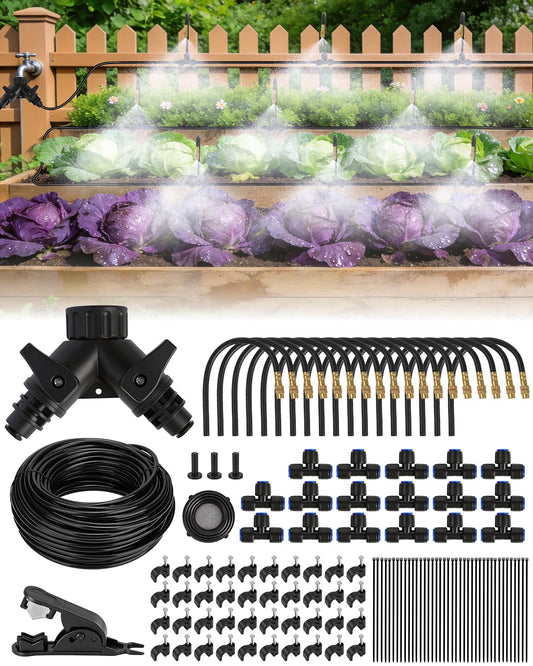 Landtouch 120FT Drip Irrigation System for Garden with 18 Nozzles –360° Adjustable Misting Nozzles, Quick-Connect Design, Ideal for Raised Beds, Lawns, Greenhouses & Outdoor Cooling