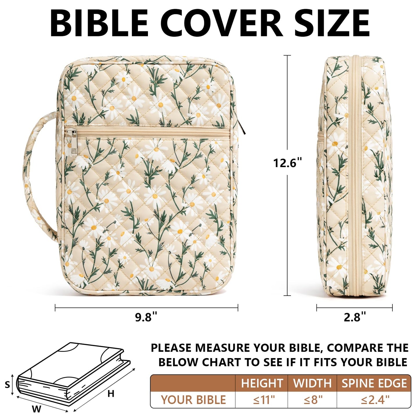 Bible Cover Case for Women Large Bible Bag, Bible Study Supplies Journaling Kit Quilted Church Bag with Handle, Puffer Book Carrying Case w/Tabs Accessories Mothers Day Christian Gifts for Women Mom