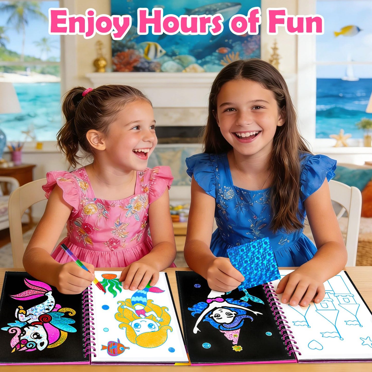 FUNNYB&G Foil Art Crafts for Kids Ages 4-8: Valentines Crafts for Kids 2026,Birthday Gift for Girls,Art and Crafts Supplies,Party Favors,Creative Toys for Girls Boys 4 5 6 7 8 9 Years Old(Mermaids)