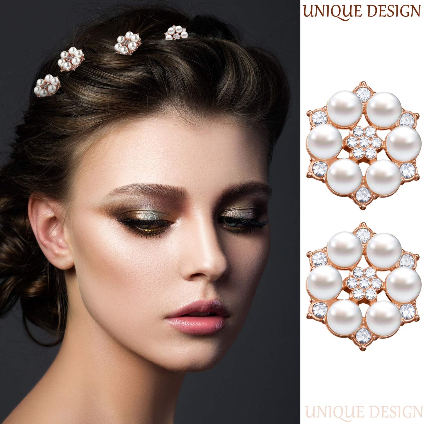 Hicarer 44 Pieces Pearl Rhinestone Buttons Rhinestone Faux Pearl Embellishments Brooch Alloy Floral Pendants for Jewelry Making Party Wedding Bridal Bouquet DIY Home Decoration(Gold)