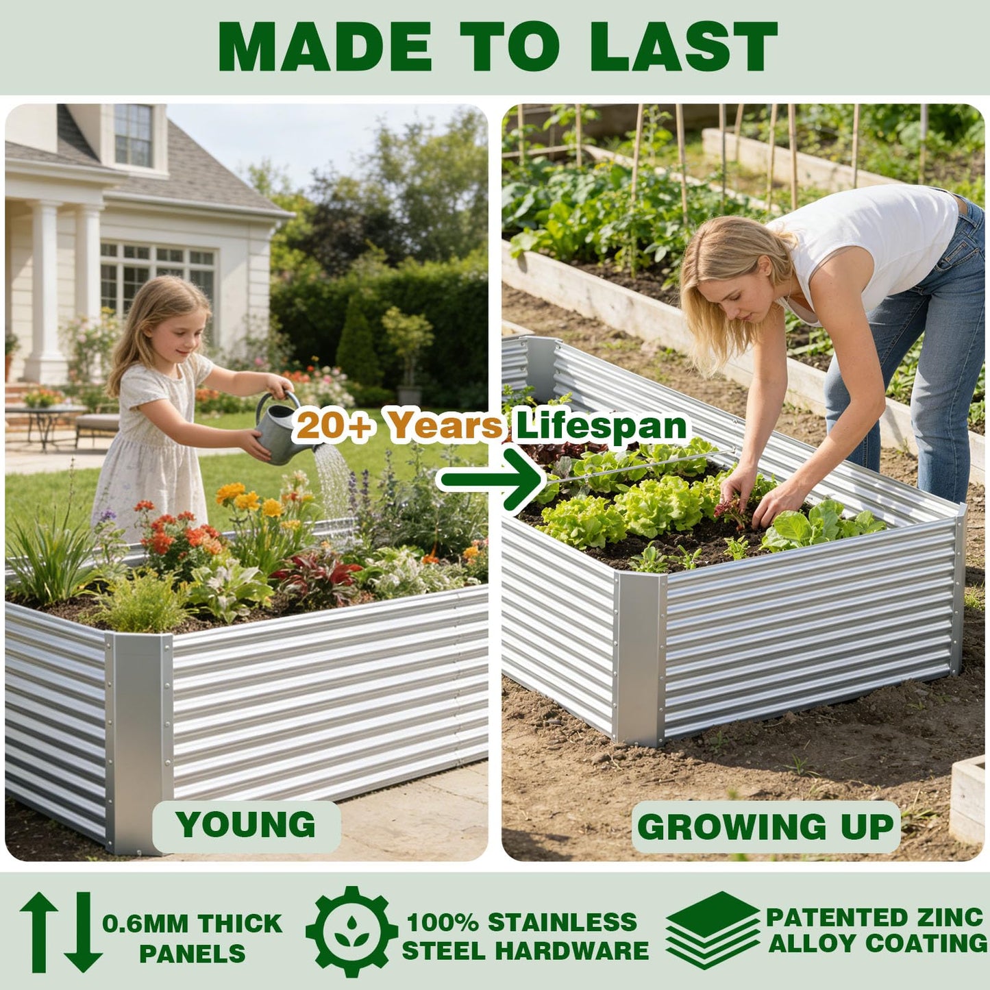Annzoe 3 Pcs 6 x 3 FT Galvanized Steel Raised Garden Bed, Spacious Outdoor Planter Box with Corrosion-Resistant Finish, Perfect for Vegetables and Herbs in Any Season