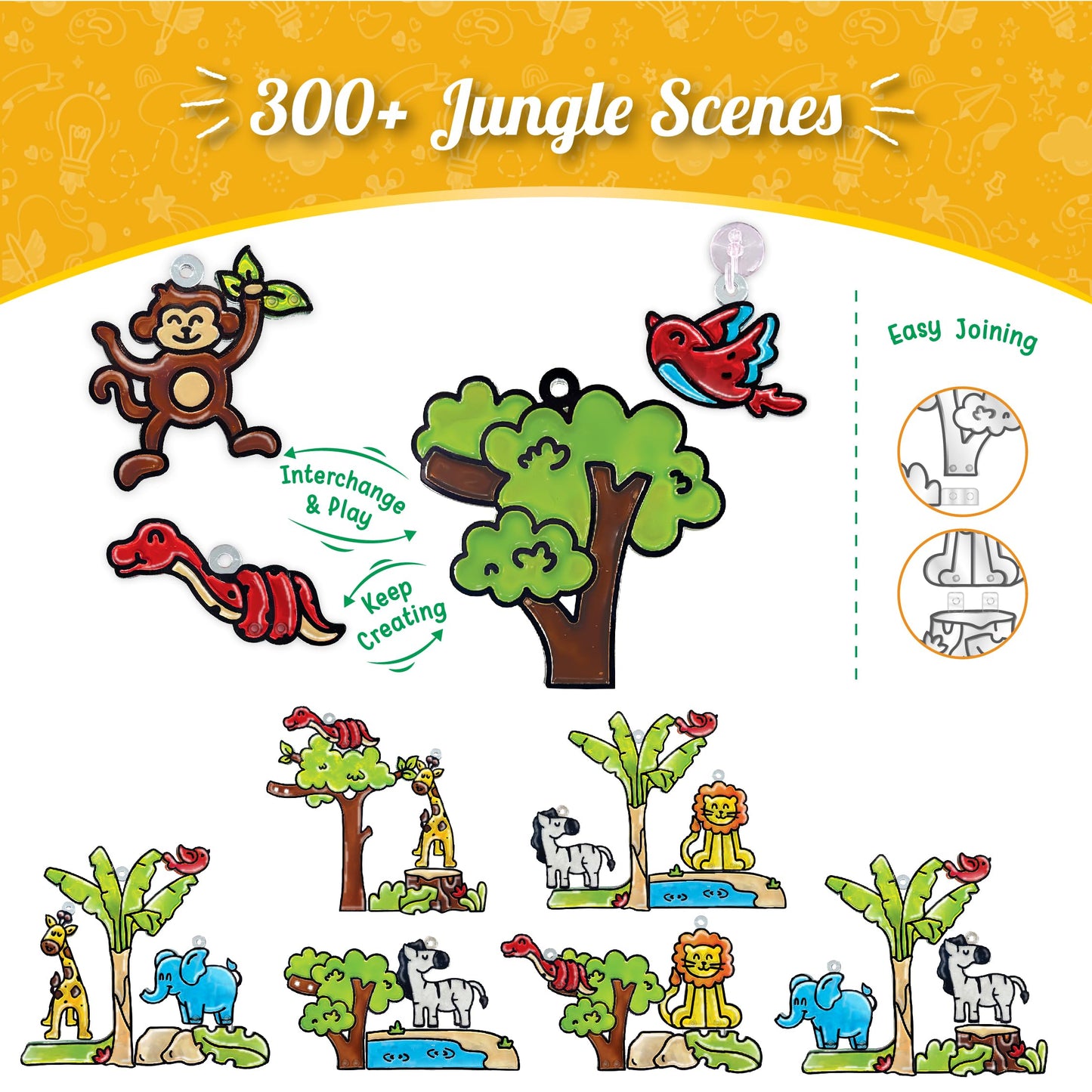 Imagimake Window Art Jungle | 16-Piece Glass Paint & Suncatcher Kit | Craft & Discover Animals | Art Kit for Kids| 5 Year Old Boy Gifts | Birthday Gifts for Boys & Girls Ages 5,6,7,8,9,10,11,12