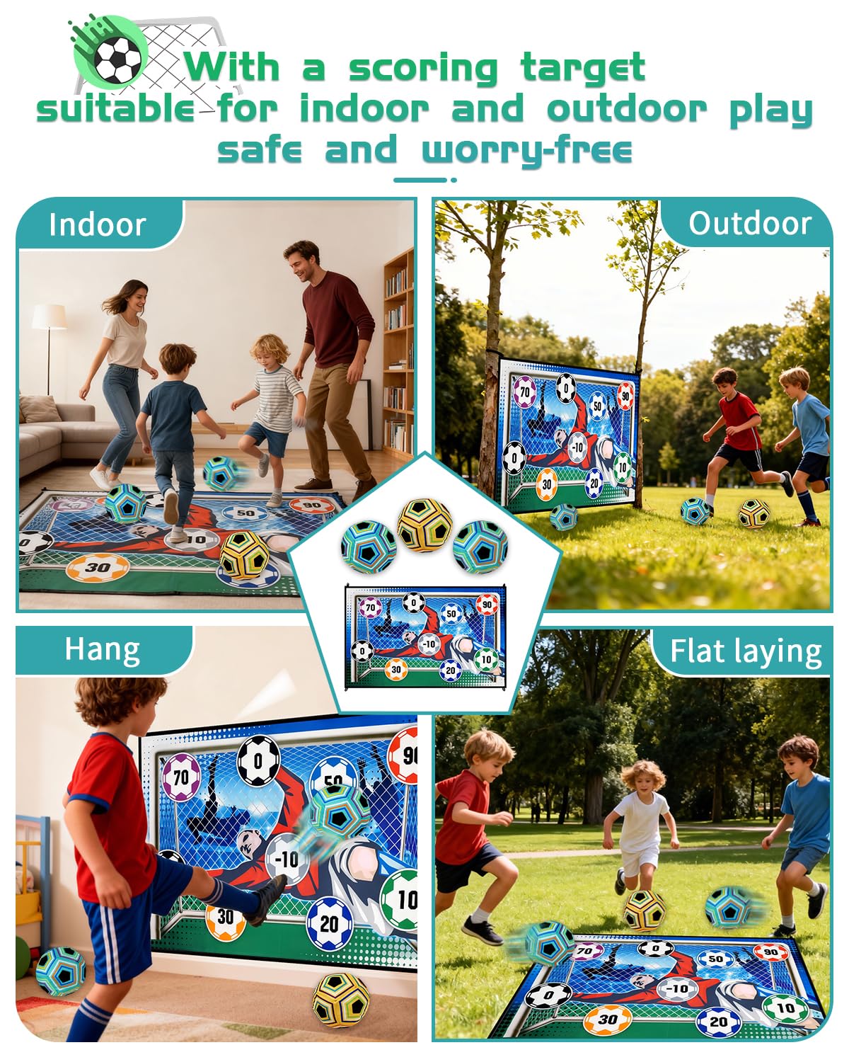 3 Balls Sticky Soccer Game Set Soccer Toy Gift for 3-5 6-8 8-12 Boys and Girls Indoor Outdoor Backyard Toss Soccer Goal Games for Kids Birthday